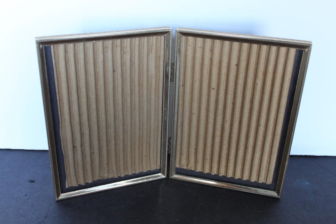Vintage Bi Fold Hinged Gold Metal Picture Frame. Holds 5 by 7, Rustic ...