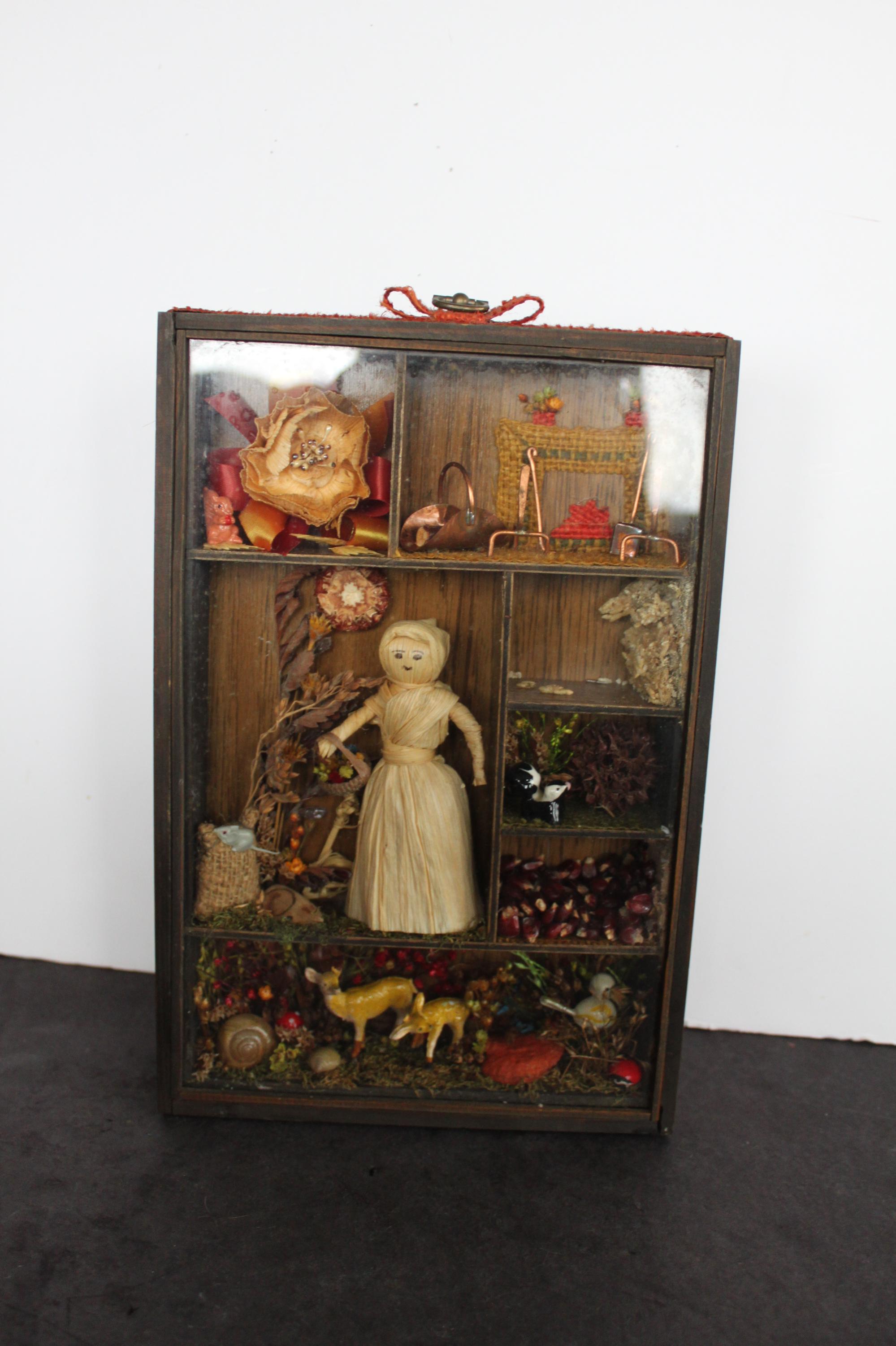 Vintage Rustic Miniature Diorama Display Shadow Box. Corn Husk Doll ...