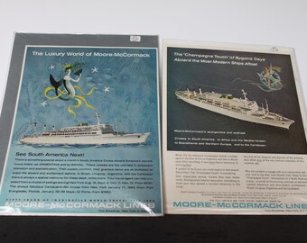 Vintage Moore-McCormack Cruise Lines Advertisements. CHOOSE, Mermaids, Ocean Liners, Excellent Condition, 1960s Cruise Ad, Collector Gift