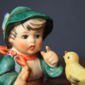 Singing Lesson Hummel Figurine For Vintage Spring Mantel Decor. Goebel, Germany, TMK 5, Cute Little Boy Singing W/ Yellow Finch. Collector.