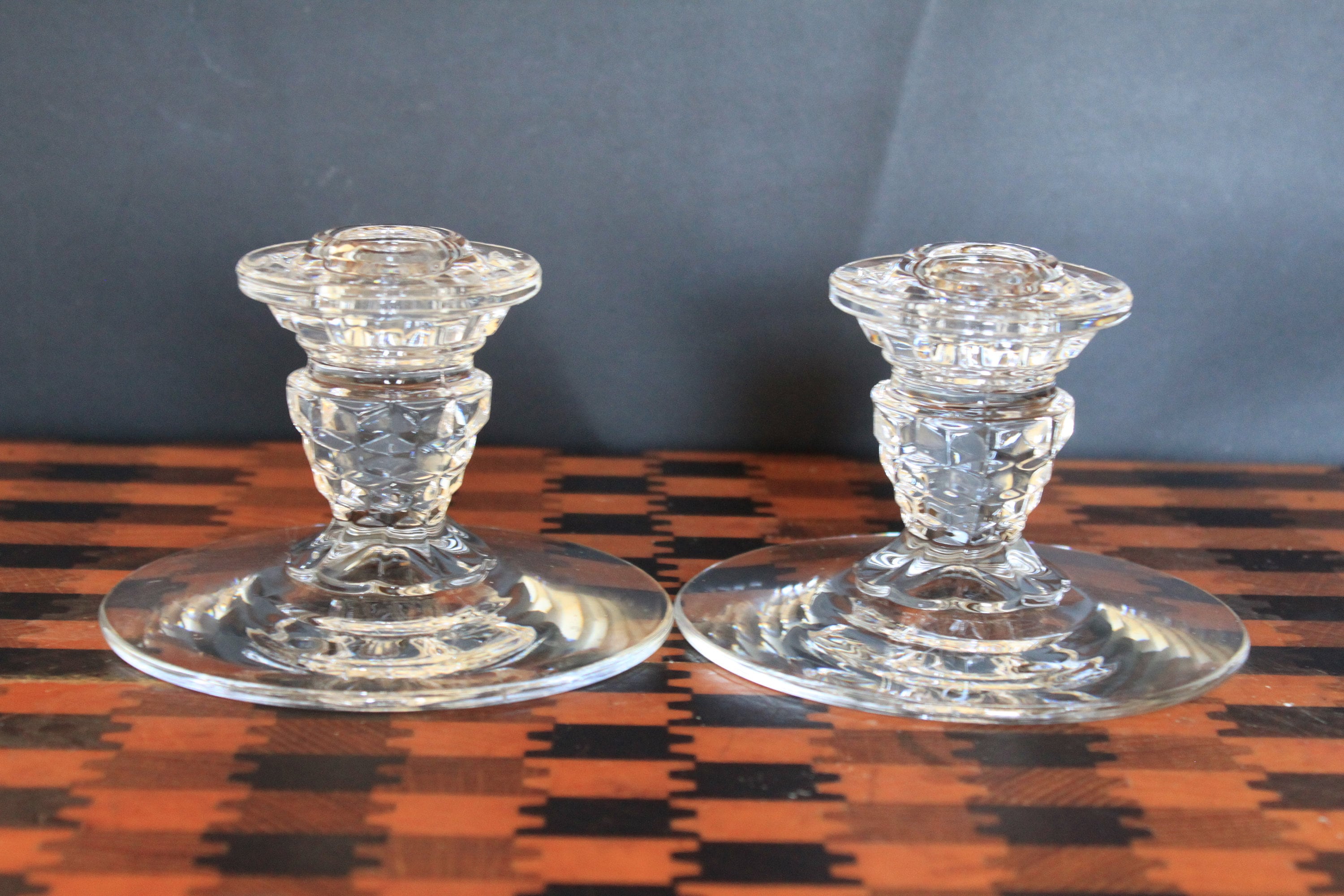 Vintage Depression Glass Candlesticks. Clear Glass Glows Under Etsy