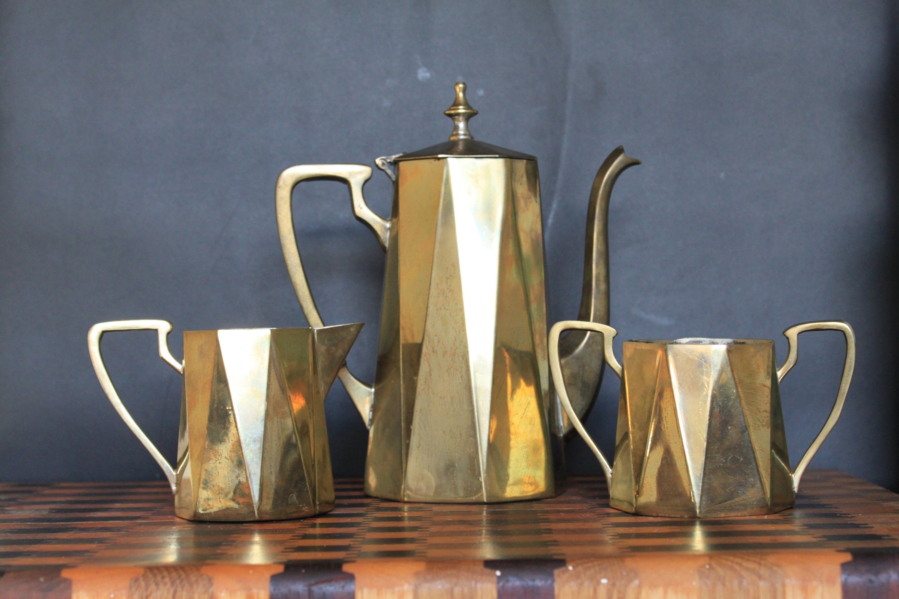 Vintage Brass Tea Set. Teapot Creamer Sugar. Made in India Etsy