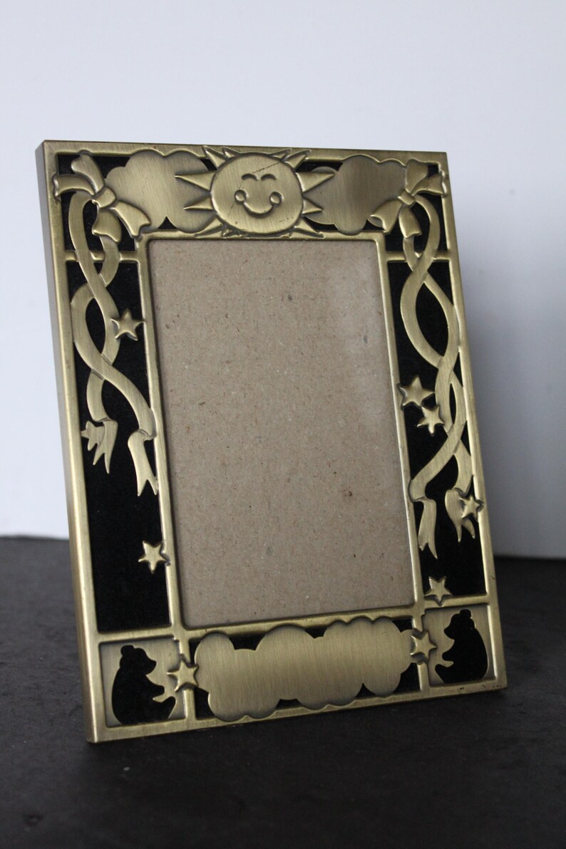 Vintage Happy Sun Picture Frame. Gold Tone Metal, 1997 HB Group, Celestial Mantel Decor, Happy, Cheerful, Grandmacore Mantel, Hostess Gift. bild 2