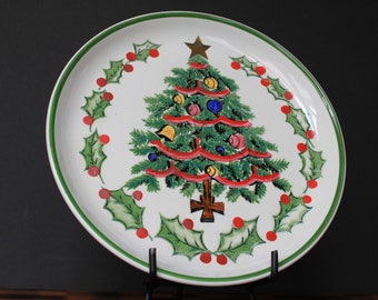 Vintage Lefton Christmas Tree Plates. Replacement Pieces, Ceramic Circle Plate Set Of 4, Housewarming, Hostess Gift. Grandmacore Table Decor