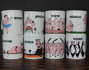 Vintage Pig Cup. Choose 1 From 8 Designs, Kiln Craft, English Ironstone, Gift For Pig Lover, Collector, Funny Mugs, Piguins, Pigaroo, Pignic