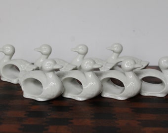 Vintage White Duck Napkin Rings. Set Of 8, White Ceramic, Made In Japan, Kitschy Farmhouse Table Ware, Grandmacore Decor, Housewarming Gift.