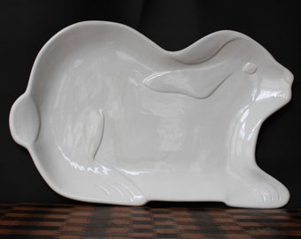 Vintage White Rabbit Platter. Ceramic, Made In Italy, Large Easter Serving Dish, Housewarming, Hostess Gift, Simple, Minimalist Table Decor.