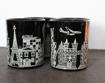 Vintage City Scape Glass Cups. Set Of 4, Firenze, Saivo, Made In Italy, Gianassi, MINT Condition, Alitalia, Gift For A Collector, Replace.