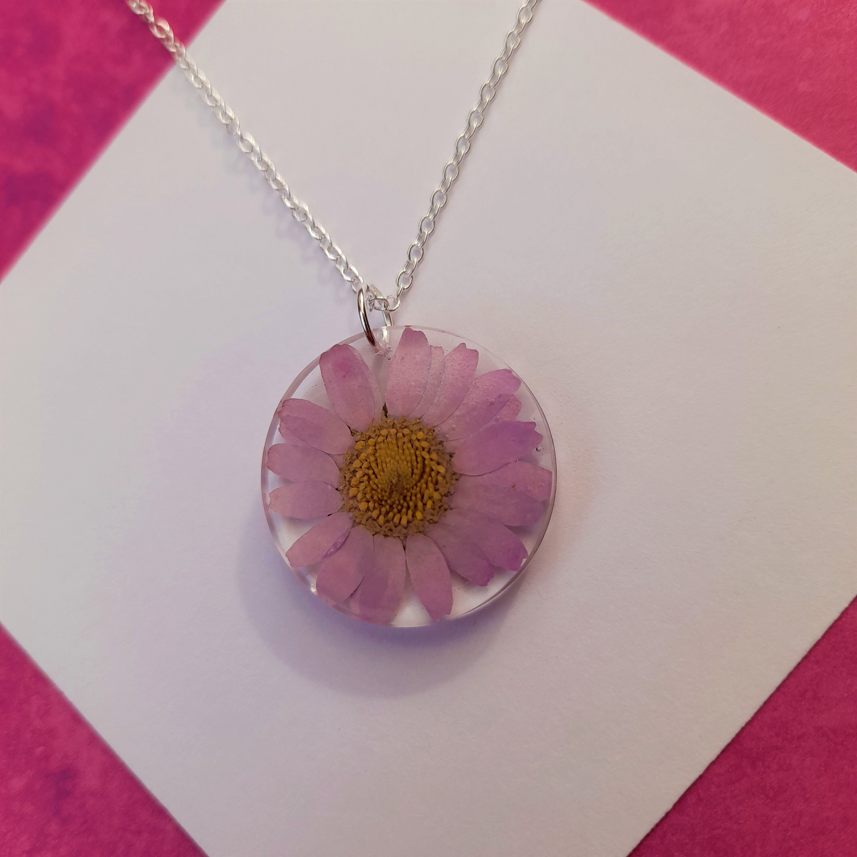 Handmade Purple Pressed Flower Necklace Resin Gold Silver Etsy