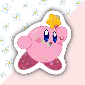 Cute Kirby sticker | Die cut | Holographic sparkle finish