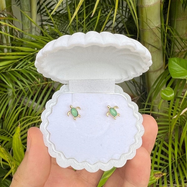Tiny Golden Green Sea Turtle Stud Earrings || lightweight statement, gifts for her, modern earrings, ocean inspired, beach, bohemian, kids