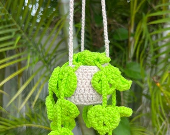 Hanging Monstera Plant Car Accessory | Handmade Crochet Plant | Crochet Car Accessory | Crochet Hanging Monstera Plant | Ivy | Gifts for her