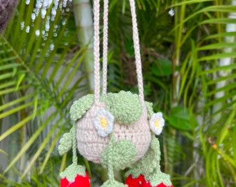Hanging Straberry Plant Car Accessory | Handmade Crochet Plant | Crochet Car Accessory | Crochet Hanging Strawberry Plant | Gifts for her