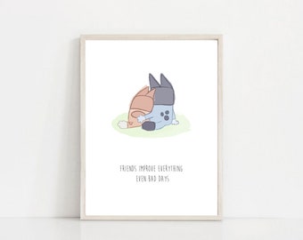 Bluey Friends Wall art print poster Bandit Chilli Bingo