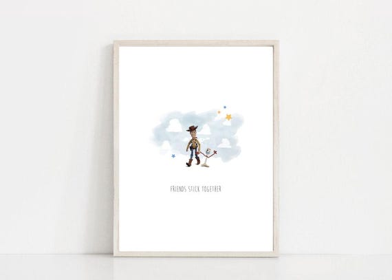 Toy Story Print Friends Stick Together Woody and Forky