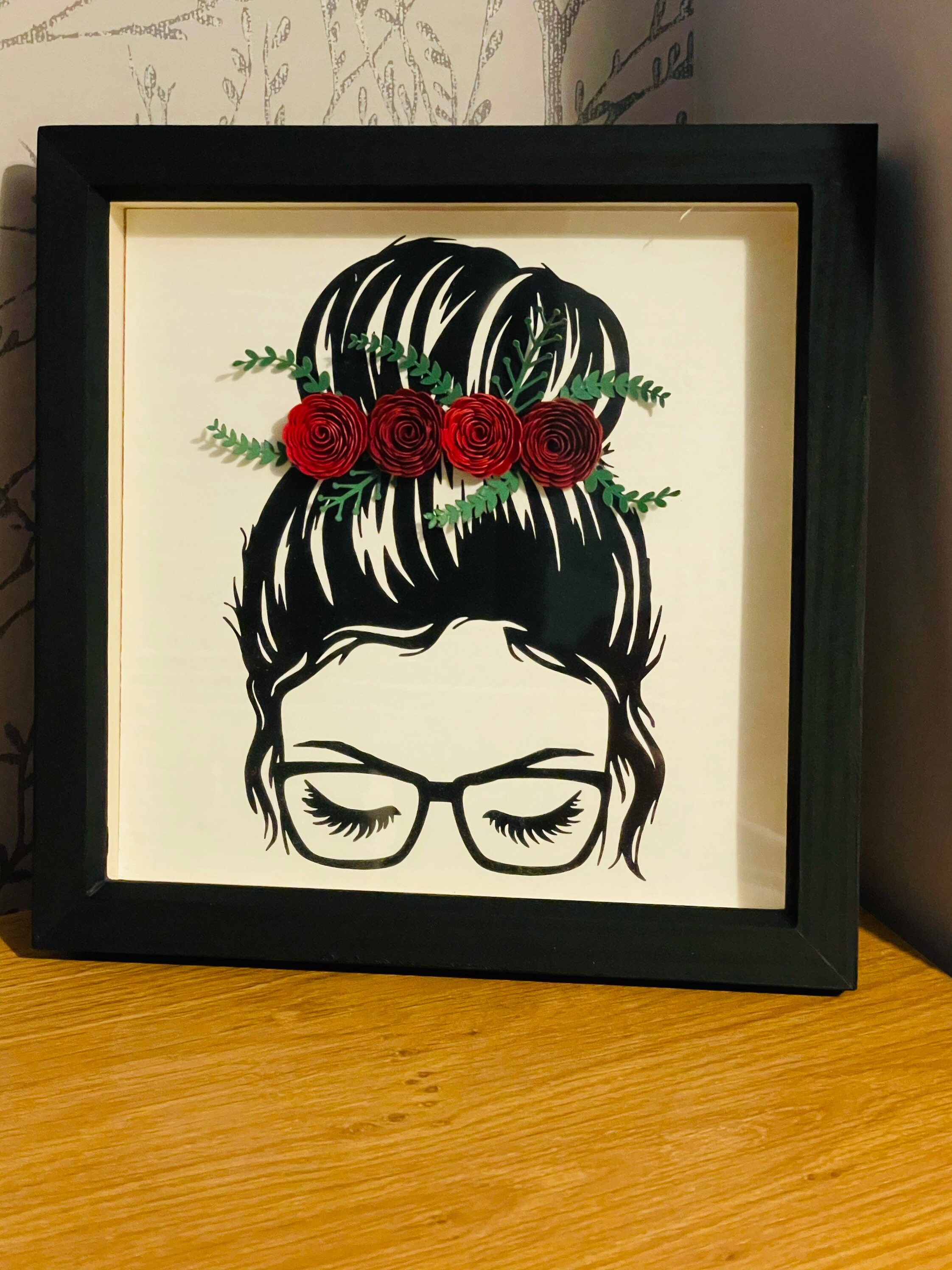 Messy bun hair wall art with 3D flowers Etsy