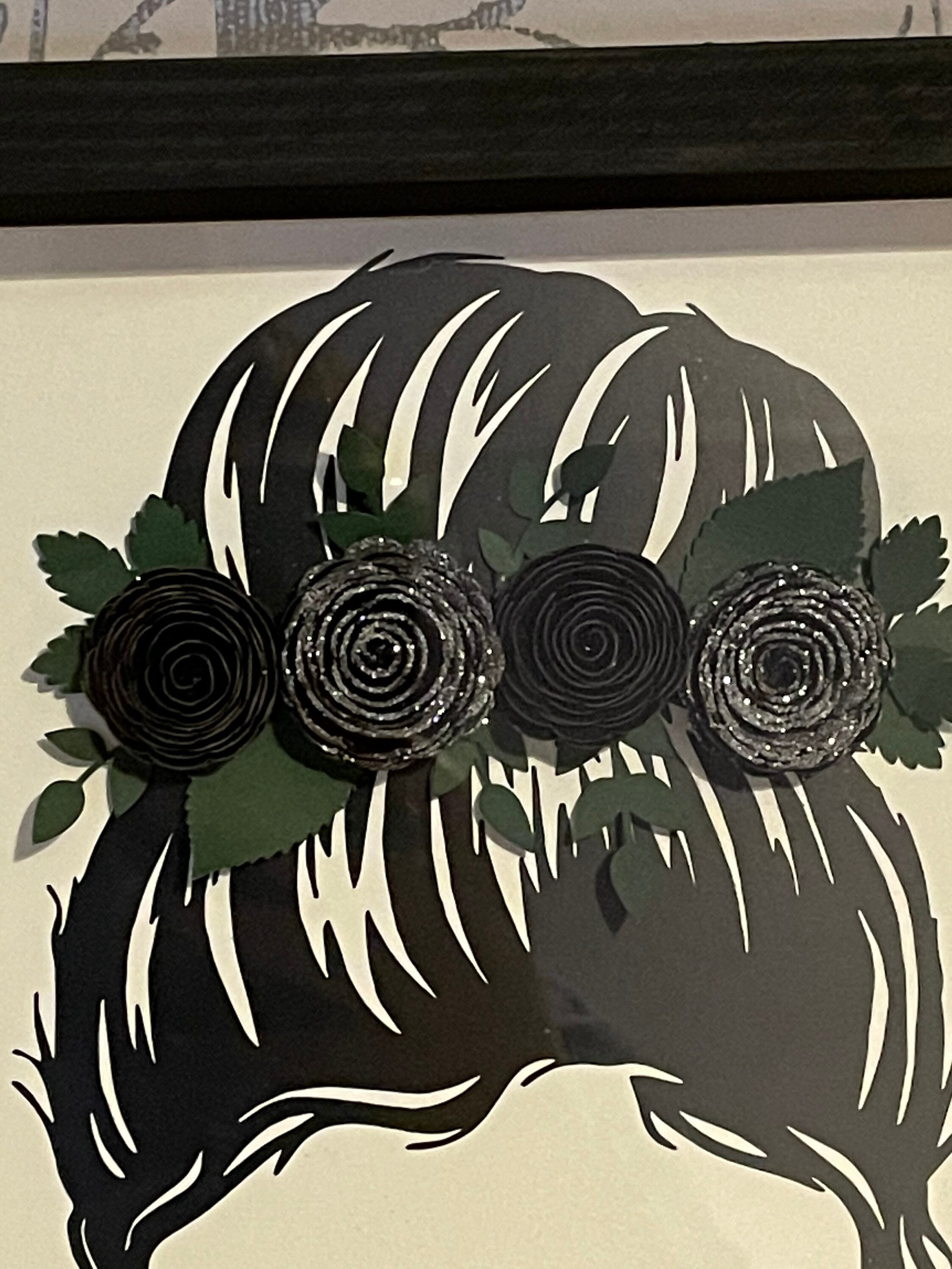 Messy bun hair wall art with 3D flowers Etsy