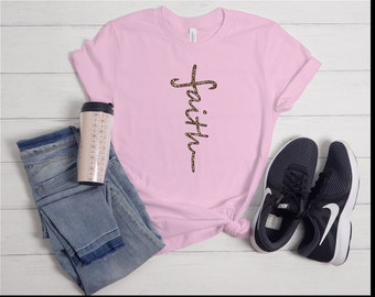 Faith Leopard Shirt, Mothers Day Gift, Christian Shirt, Religious Shirt, Short-Sleeve Unisex Shirt