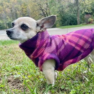 Plaid Small Dog Fleece Sweater. Fits Most 7-10 lb Dogs