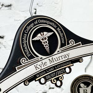Personalized White Coat Ceremony Hanger - Engraved Hanger with Graduate Name, School and Specialty