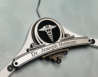 Doctor Coat Hanger, Caduceus Decal Hanger, Medical Gifts for Women, Medical Gifts for Men, Med Student Gift, Personalized Hanger