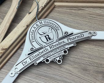 Personalized White Coat Ceremony Hanger: Engraved Gift for New Pharmacist / Pharmacy Student Gift