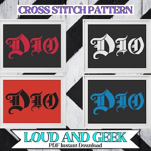 Dio Logo - Cross Stitch Pattern - 4 in 1 - PDF Instant Download - English or Spanish - Ronnie James Dio