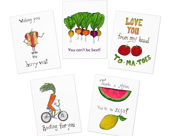 5 pack, Garden Pun Greeting Cards, Card Set | Rooting for You, You Can't Be Beet, Love You From My Head Tomatoes