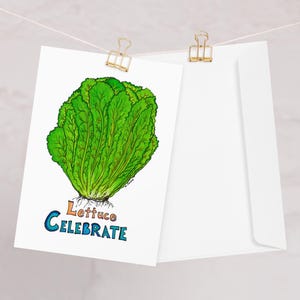 ¡Celebra la lechuga! Tarjeta de felicitación, para cualquier ocasión, juego de palabras con el jardín, verduras, cumpleaños, felicitaciones, bebé, boda, nuevo hogar, graduación, trabajo.