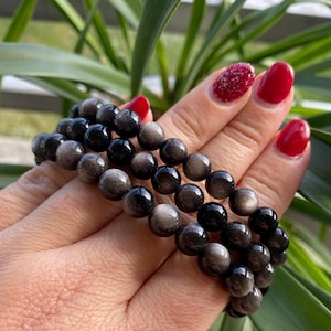 Obsidian Bracelet 8 mm| Good Luck Protection Bracelet | Root Chakra | Bracelet for Him, for Her | Shimmering Obsidian Bracelet