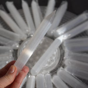 Selenite Wand 16 cm | Long Selenite Stick With 1 Point |  Selenite Roller | Selenite Crystal Massage Roller | Spiritual Tool