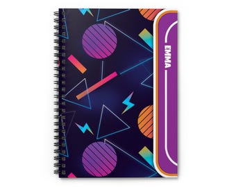 Personalized Spiral Notebook Journal | Ruled Line | 80s Retro Style | 118 Pages | New Wave