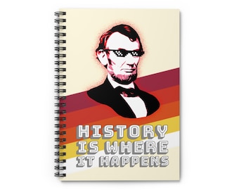 Retro Abraham Lincoln Spiral Notebook - Ruled Line, 80s Vector Journal, 118 Pages, Planner for Students, Vintage History Diary, Patriotic