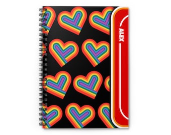 Personalized Spiral Notebook Journal | Ruled Line | 80s Retro Style | 118 Pages | Pride