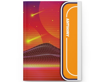 Personalized Hardcover Notebook Journal | Ruled Line | 80s Retro Style | 150 Pages | Space Age