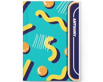 Personalized Hardcover Notebook Journal | Ruled Line | 80s Retro Style | 150 Pages | Noodles