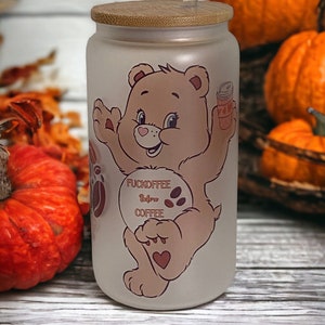 16oz Frosted Iced Coffee Bear Beer/Soda Can Style Glass Cup with Leak Proof Lid and Straw Drinkware