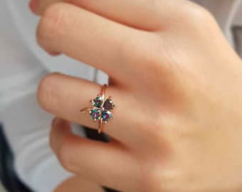 Tiny Dainty Gold Four Leaf Clover Ring delicate flower floral Irish Celtic Shamrock stacking ring stackable ring minimalist geometric square