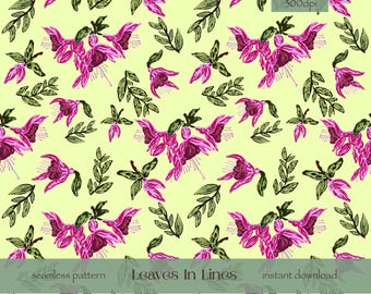 Fairie's fuchsia's naadloos patroon jpeg, png: herhalende bloemenontwerp, digitaal papier, sublimatie, commercieel (digitale download)