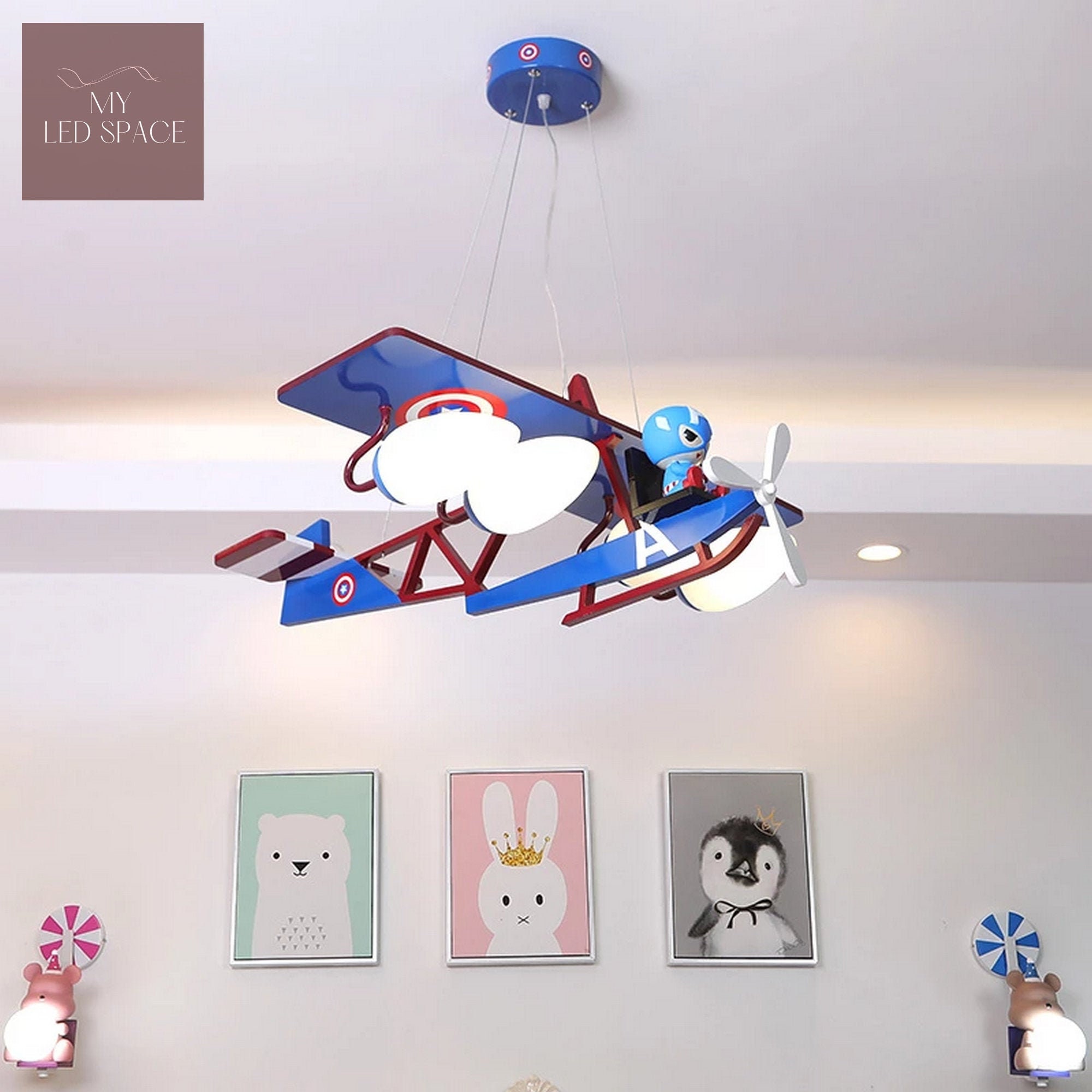 Captain America Cartoon Holz Flugzeug Lichter KinderZimmer | Etsy