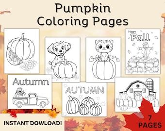 Pumpkin Coloring Pages, Fall Activity, Kids Coloring Pages, Autumn Classroom Activity, Digital Download
