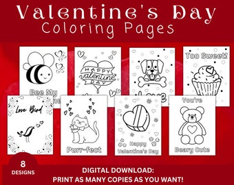 Valentine's Day Coloring Pages, Kids Coloring Pages, Valentine's Day Activity, Digital Download