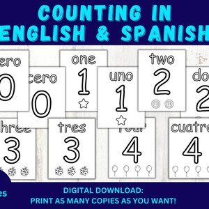 Spanish & English Number Coloring Pages: Classroom Printable (Digital Download)