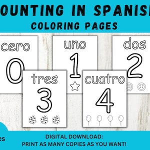 Counting in Spanish, Coloring Pages, Espanol, Classroom Activity, Kids Activity, Children&#39;s Coloring Pages, Digital Download