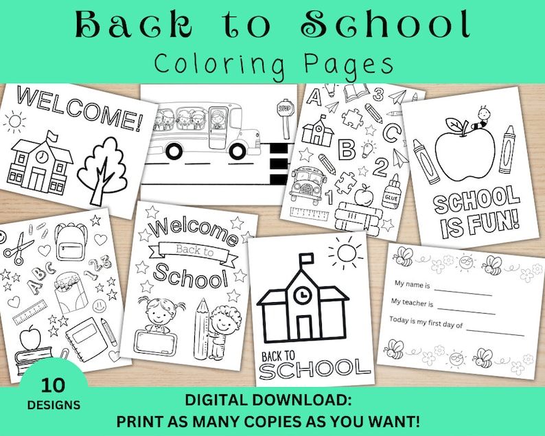 Back to School Coloring Pages, Back to School Activity, Kids Coloring Pages, Classroom Activity, Digital Download image 1