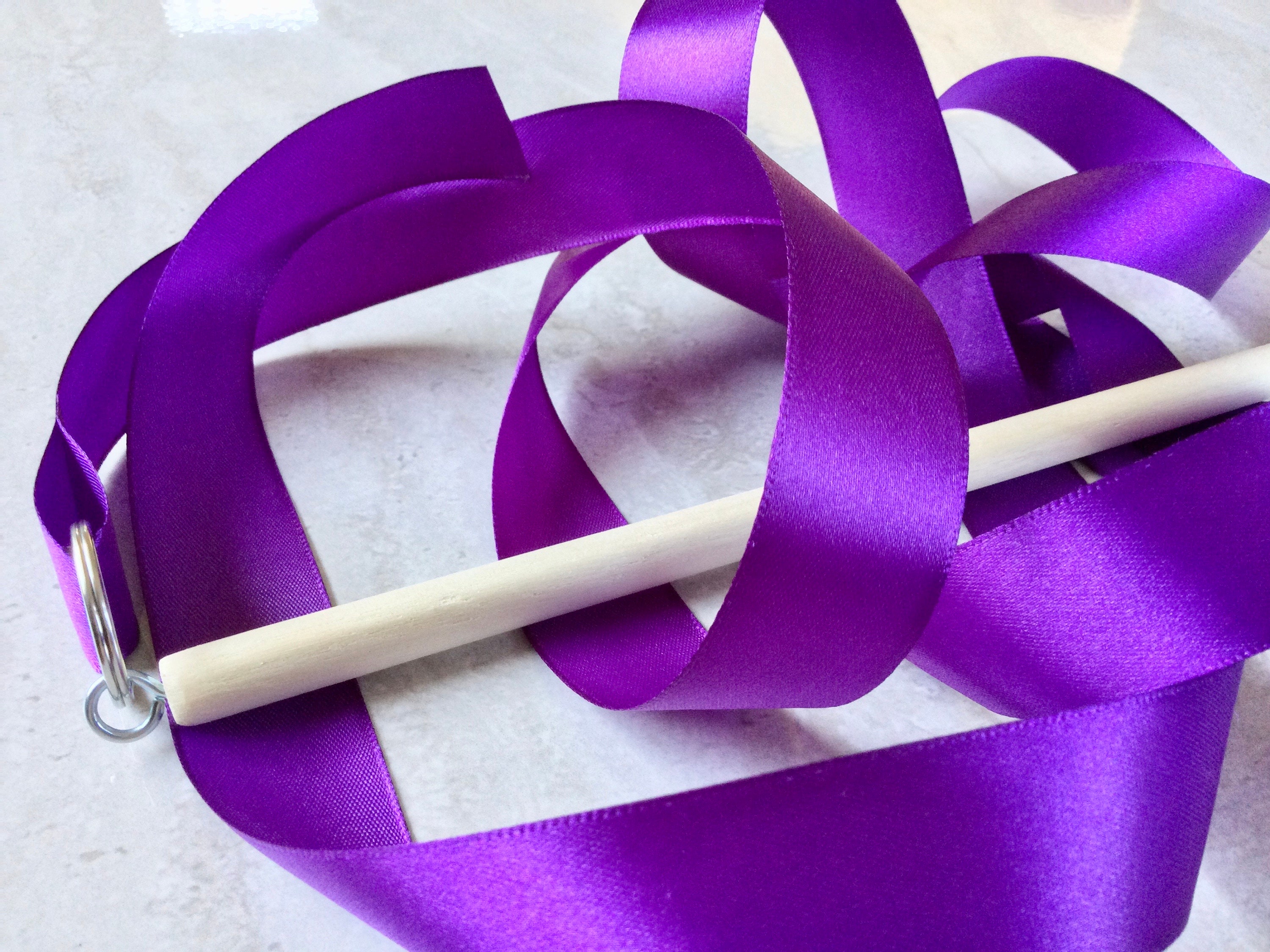 Ribbon Wands Ribbon Dancer Purple Satin Ribbon Long Wooden Etsy