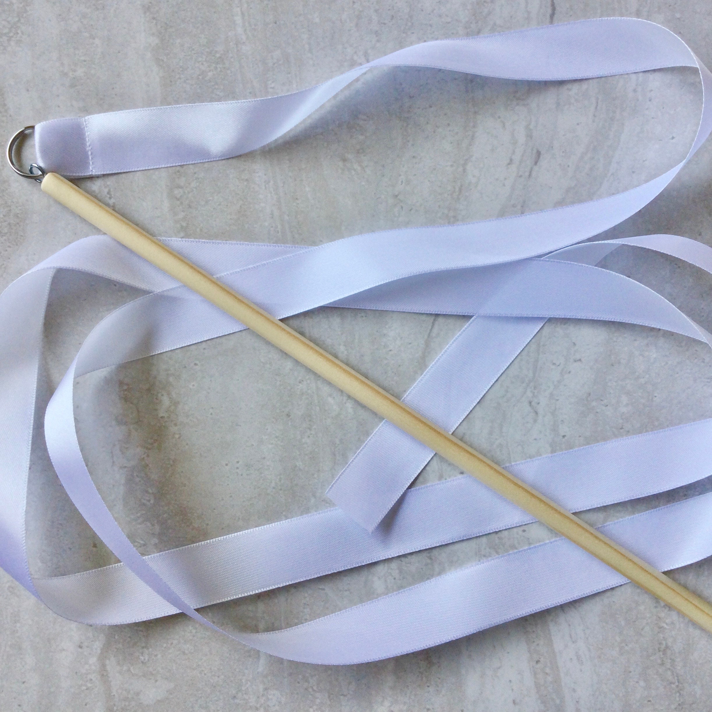White Satin Ribbon Wand: Long Wooden Handle, Dance & Gymnastics Gifts, Kids Party Favor