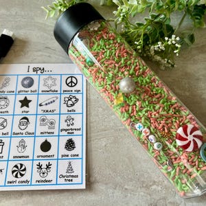 I Spy Bottle CHRISTMAS themed, search and find objects, sensory toy for toddlers, travel game for kids