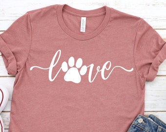 Chemise Love PAW, Chemise Dog Love, Chemise drôle pour femme, Chemise d’amoureux des chiens pour femmes, T-shirt amoureux des animaux, T-shirt Love Dog, Chemise Dog Mom.