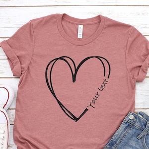 Double Heart Shirt | Custom Text Heart Line Shirt | Cute Valentines Day Tee | Personalized Heart Shirt for Her